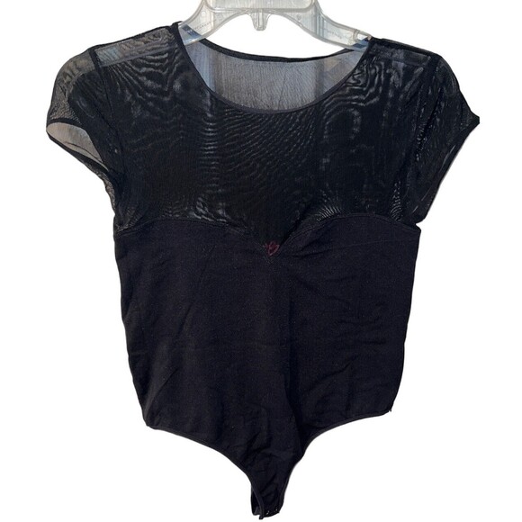 Bebe 2B Bodysuit Top womens M/L Sweetheart Neck Sheer dark romantic grunge USA - Picture 1 of 9